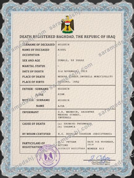Iraq vital record death certificate PSD template